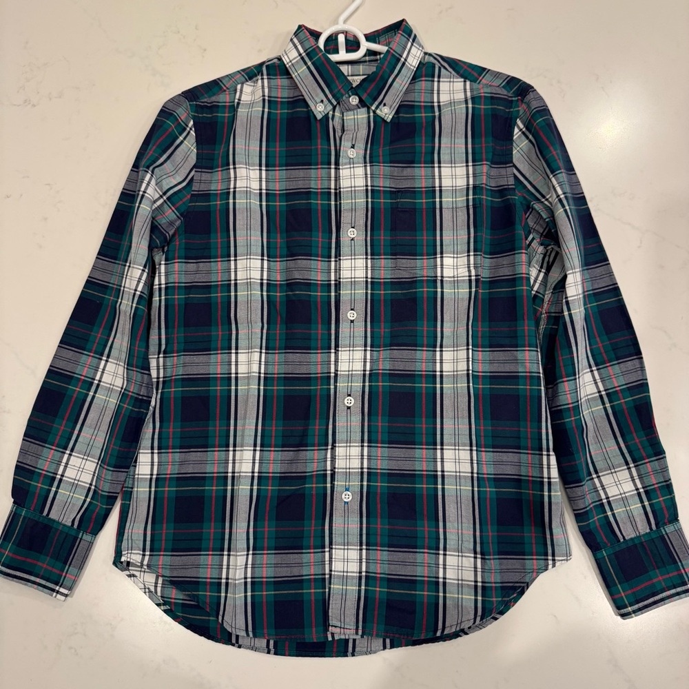 J.Crew Boys Size 12 Blue Green Plaid Cotton Long Sleeve Button Down Shirt